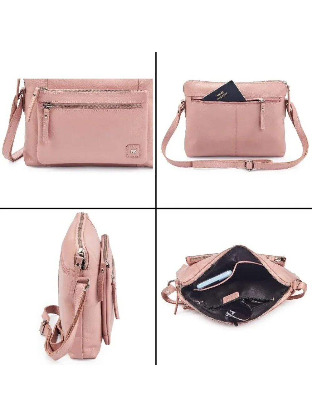 Women's Baby Pink Leather Sling Purse with Adjustable Straps Crossbody bags